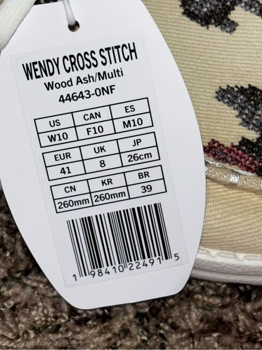 Hey Dude Women Wendy Cross Stitch Canvas Loafer Wood Ash Multi Shoes Size 10 New